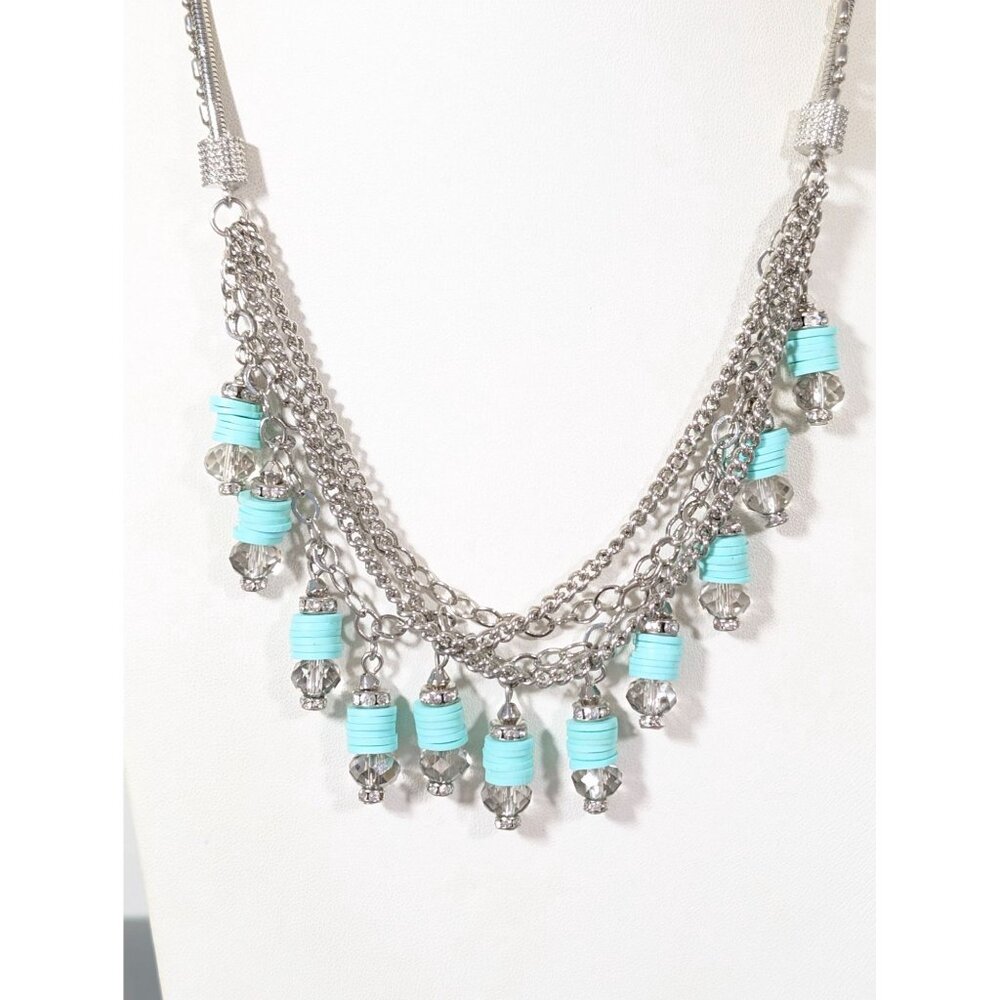 Simply Vera Wang Green Charm Necklace Double Chain Silver Tone Boho 20"